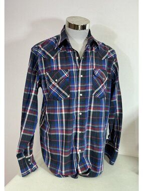 Ely Cattleman Plaid Western Pearl Snap Cowboy Shirt Men's Medium